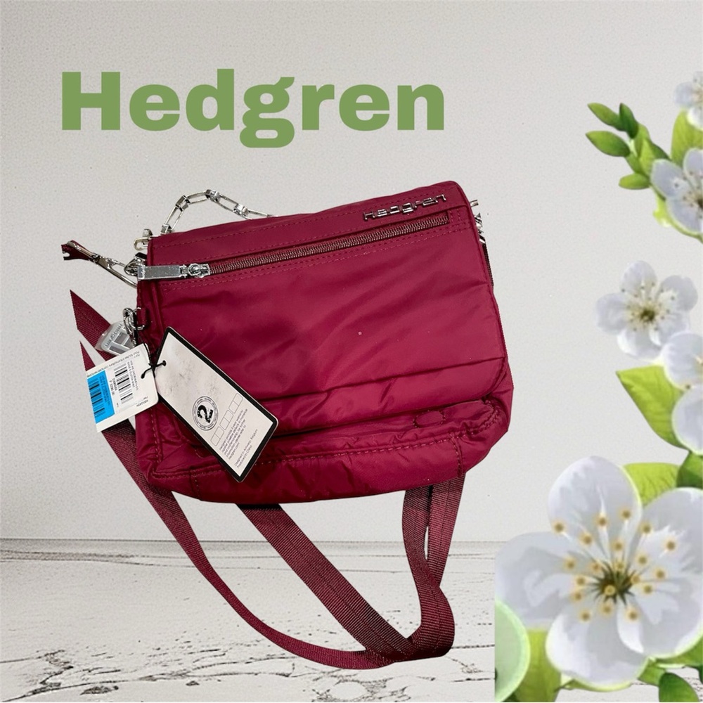 NWT~Hedgren Burgundy Nylon Crossbody Bag with Silver Hardware